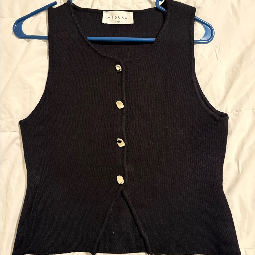 Black Button-Front Women's Blouse
